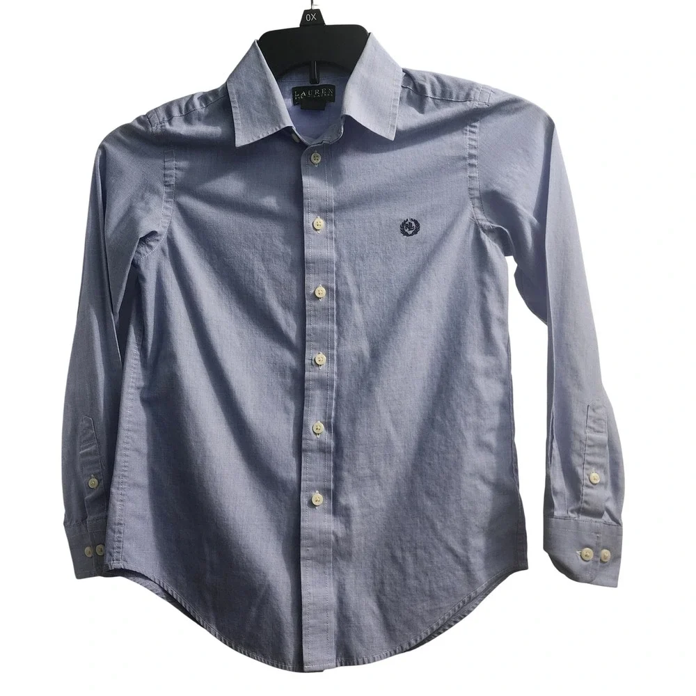 Ralph Lauren Kids Boys Blue Long Sleeve Button Down Shirt RL Logo Size 12